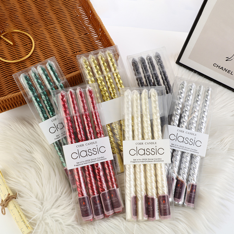 Holiday Candle Set - Candele a candeliere filettate colorate a