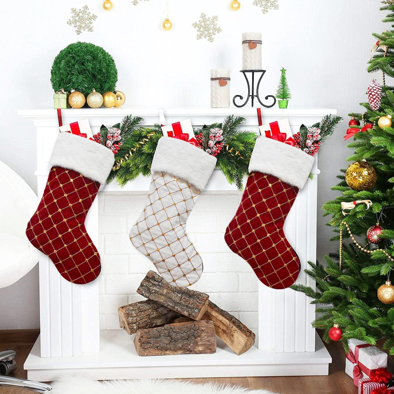 Christmas Stocking Hanging - Calza natalizia morbida pelliccia sintetica scozzese