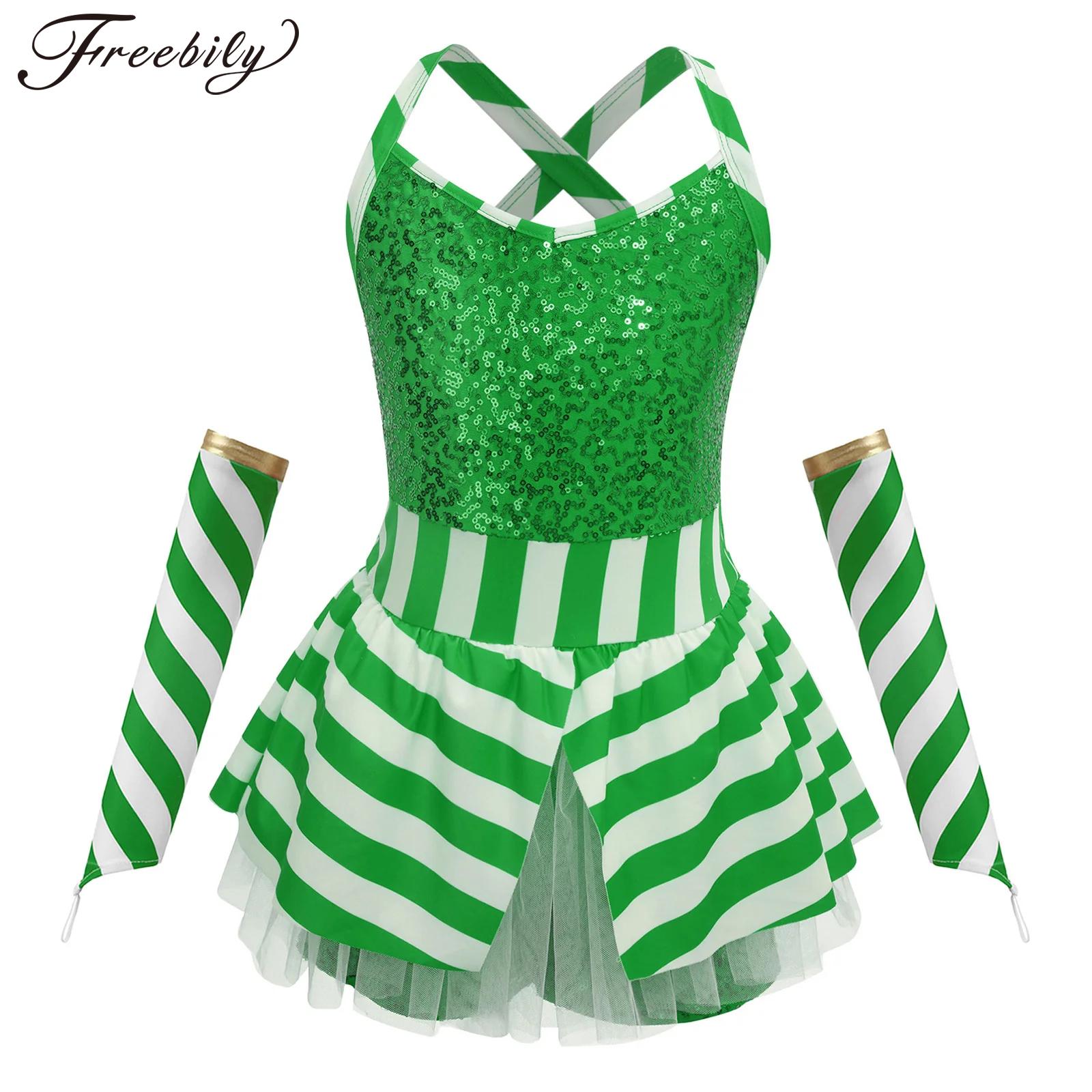 Elf Costume Christmas - Ragazze Natale Candy Cane A Righe